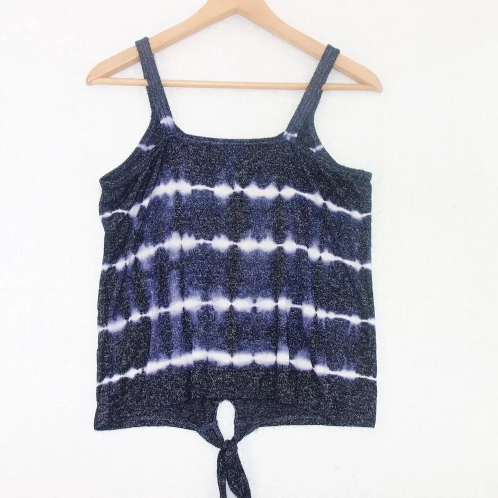 Justice Blue Black Tie Dye Tie Front Tank Top Shirt Tee Girl's Size 14